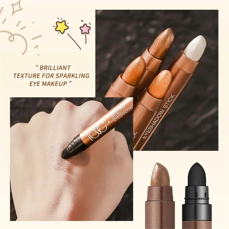 Double Head Waterproof Eyeshadow Stick Long Lasting High Pigmented Shimmer Glitter Neutral Brown Crayon Eye Shadow Pencil Makeup