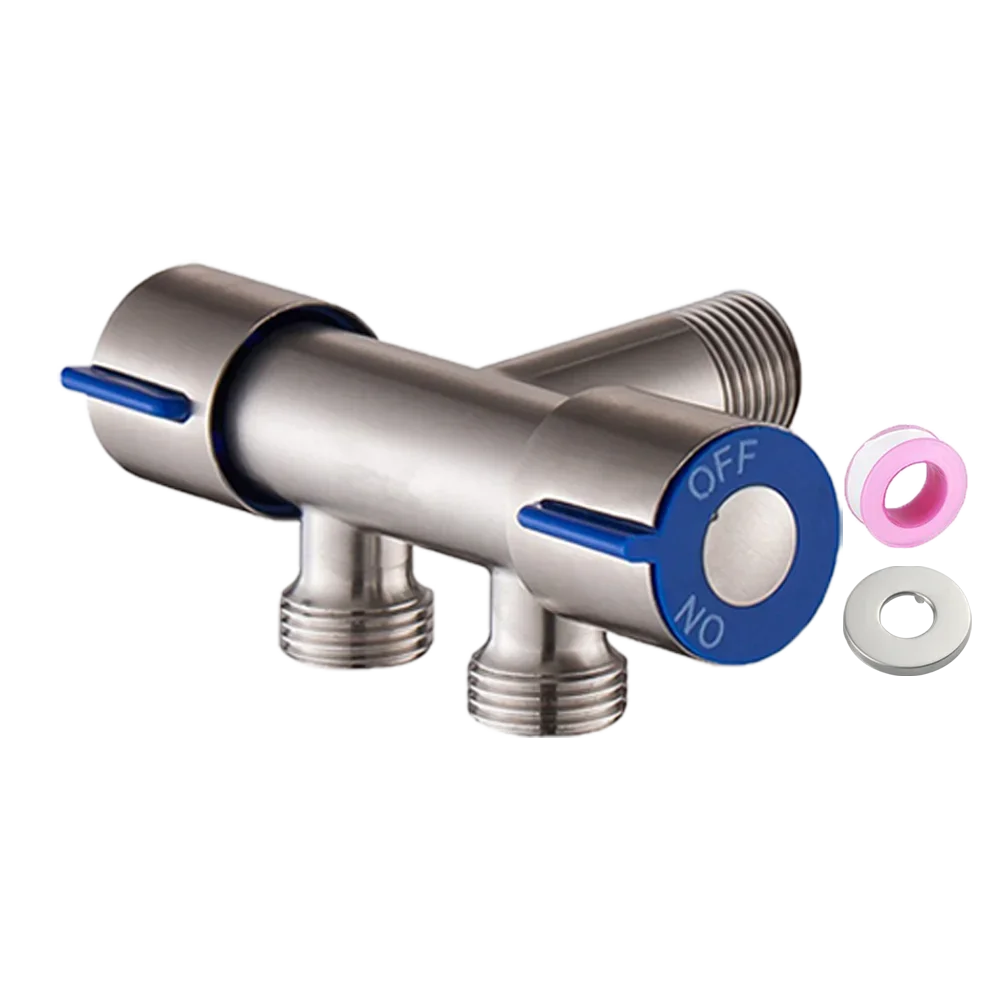 304 Stainless Steel Single Cold Water 1 In 2 Out Bathroom Toilet Angle Valve Washing Machine Double Outlet Water Tap