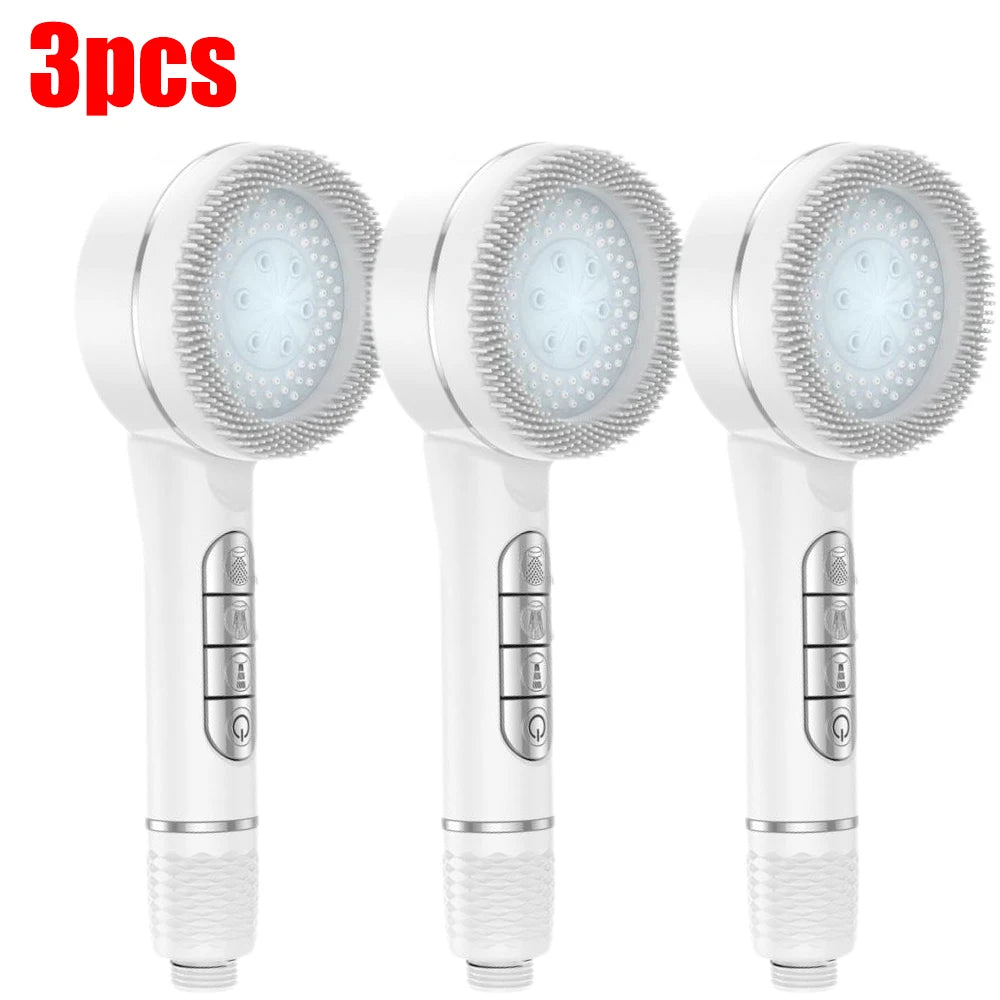 4 Modes Pressurized Shower Head Thickened ABS Handheld Filter Showerhead with Silicone Brush One-Key Stop Water Shower Nozzle