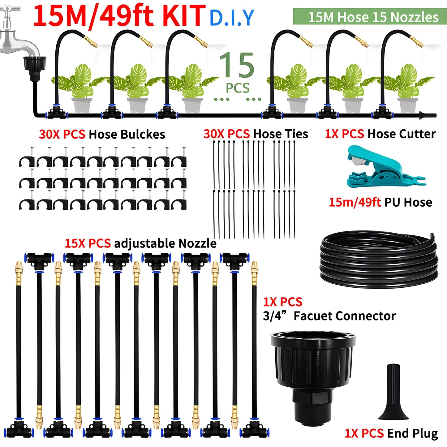 DIY Free Bending Universal Spray Kit For Greenhouse Garden Flowers Plant Watering Irrigation Patio Misting Cooling System