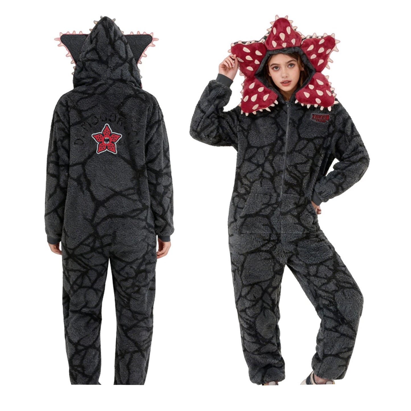 Adult Kids Demogorgon Pajamas Cosplay Costume Flannel Onesie For Boys Girls Soft Stranger Christmas Cozy Holiday Night Jumpsuit