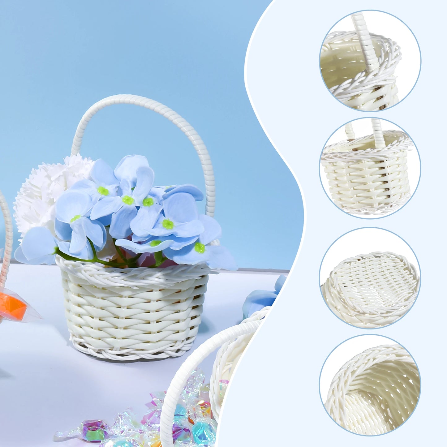 White Flower Basket Weaving Wedding Baskets For Flowers Bride/Kids Hand Held Wedding Basket Cosmetics Organizer Basket