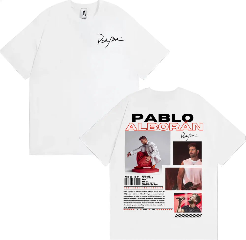 Rapper Pablo Alborán Global 2025 Tour Tee Shirt Men Women Harajuku Hip Hop Streetwear T-shirt Cotton Casual Short Sleeve T Shirt