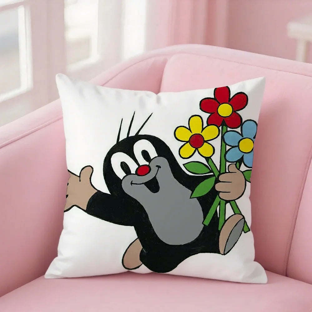 Classic Animation Little Mole Pillow Case Square Double-Sided Printing Short Plush Sofa Cushion Cover Bedroom Bedside Pillow