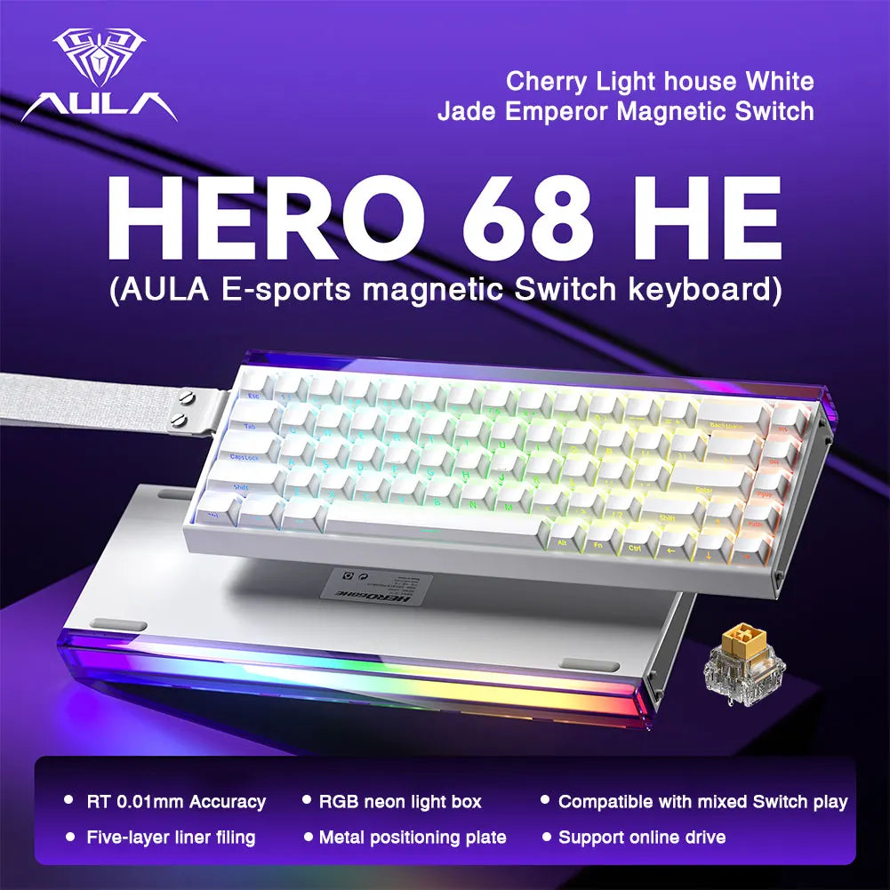 AULA HERO 68HE Magnetic Switch Keyboard Rapid Trigger 8K Polling Rate Esports Gaming Keyboard RGB Wired Mechanical Keyboard