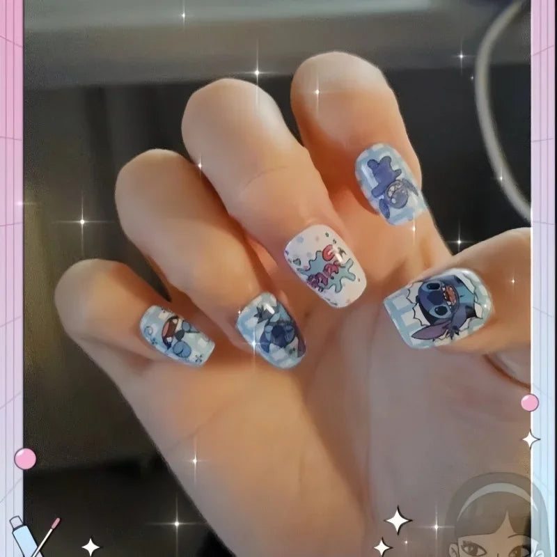Disney Stitch Fake Nails Cute Cartoon Angel Girl&Child Manicure Fashion Versatile Nail Decoration kawaii Nail Art Holiday Gifts