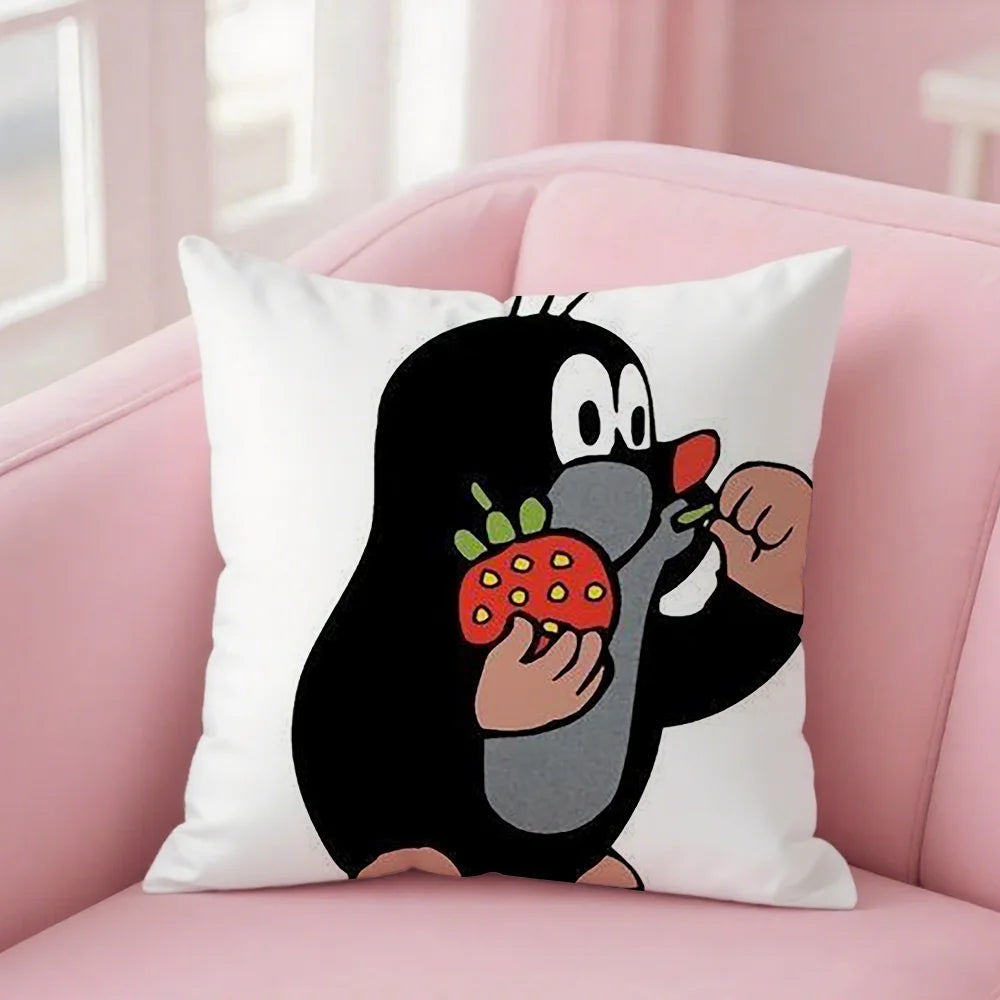 Classic Animation Little Mole Pillow Case Square Double-Sided Printing Short Plush Sofa Cushion Cover Bedroom Bedside Pillow