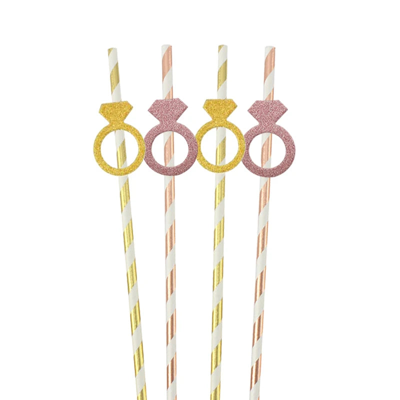10Pcs Paper Diamond Ring Straws For Valentine's Day Single Proposal Wedding Bride Tribal Bridal Shower Hen Party Decoration