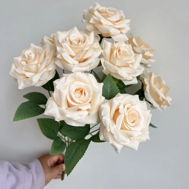 9Heads Diamond Roses Bouquet Artificial Flower Living Room Decoration Wedding White Ivory Red Brown Rose Fake Rose Fake Rose