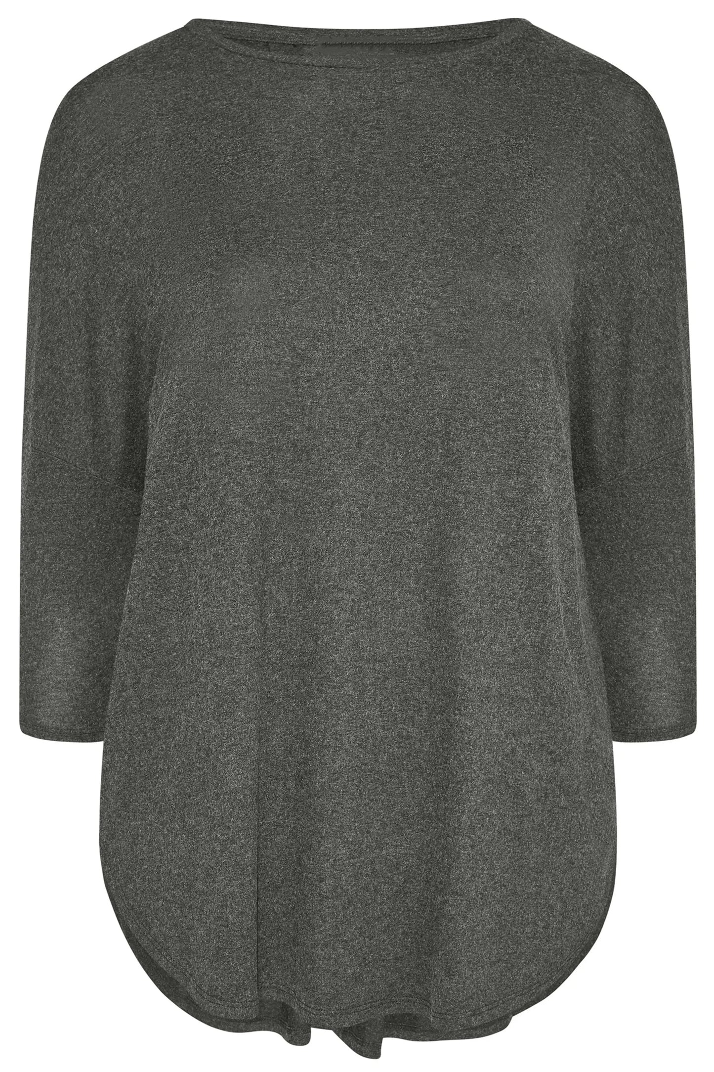 Plus Size Spring Autumn Elegant Hi Low Tunic 3/4 Batwing Sleeve Long Loose Blouse Dark Grey Pleat Back Large Size Casual Top 6XL