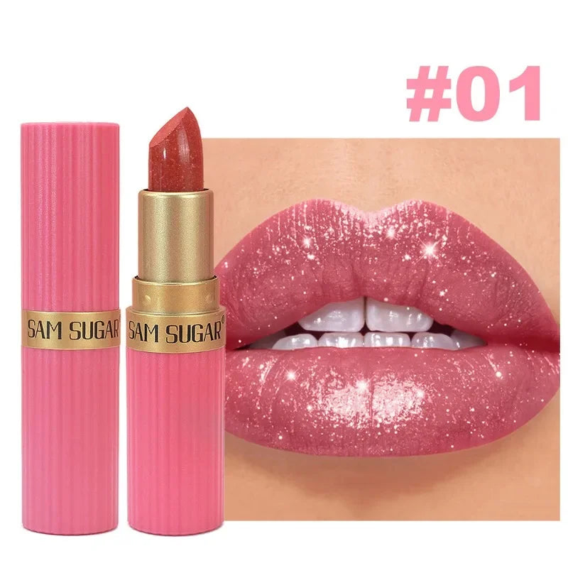 Diamond Glitter Lipstick Moisturizing Lasting Pink Sparkling Waterproof Lip Gloss Metallic Sexy Lipstick Lip Tint Lips Makeup