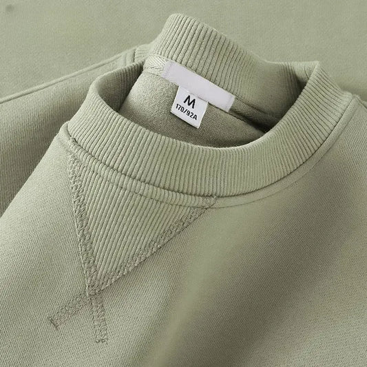 Thickened Fleece Hoodless Sweatshirt Men's Round Neck Winter Casual Loose Fit Cotton Polyester Long Sleeve Self Heating