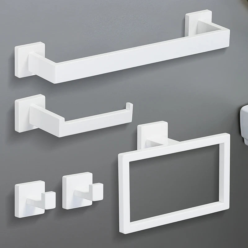 White Stainless Steel Bathroom Hardware Kit 40cm Towel Bar Toilet Paper Rack Clothes Hooks Bathroom Roll Towel Ring Rack