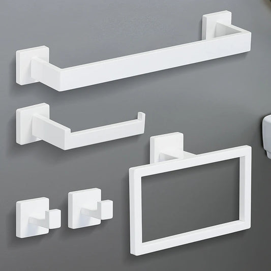 White Stainless Steel Bathroom Hardware Kit 40cm Towel Bar Toilet Paper Rack Clothes Hooks Bathroom Roll Towel Ring Rack