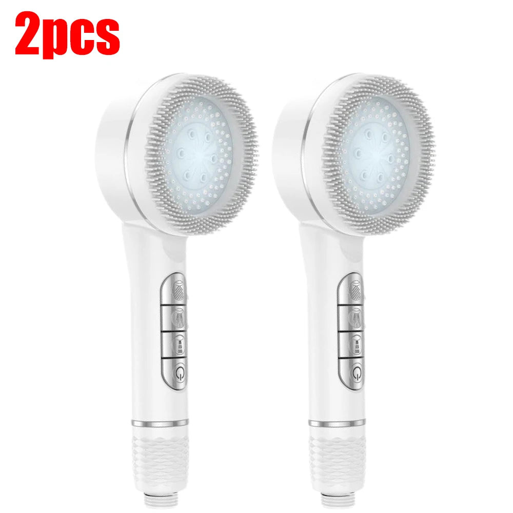 4 Modes Pressurized Shower Head Thickened ABS Handheld Filter Showerhead with Silicone Brush One-Key Stop Water Shower Nozzle
