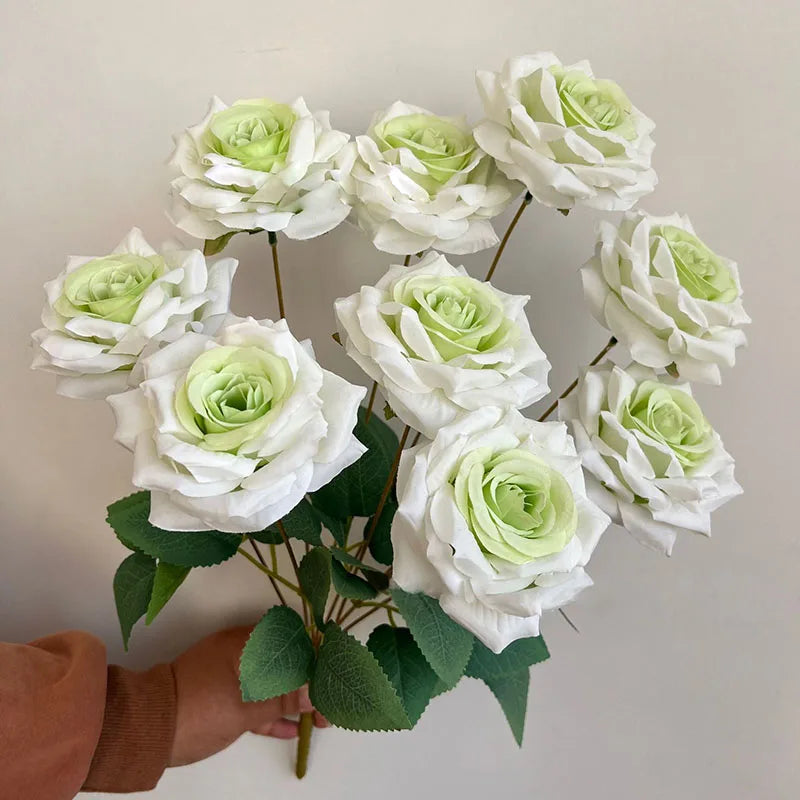 9Heads Diamond Roses Bouquet Artificial Flower Living Room Decoration Wedding White Ivory Red Brown Rose Fake Rose Fake Rose