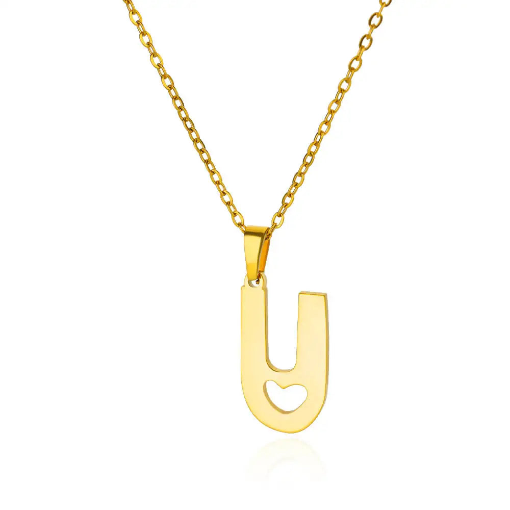 Stainless Steel Heart Letter Pendant Necklaces for Women Men Gold Color Initials Necklace Valentine's Day Jewelry Couple Gift