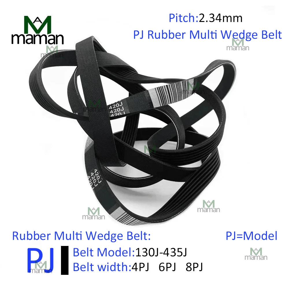 Rubber Multi Wedge PJ Type Multi Groove Belt Models PJ130~PJ435 Multi Groove Transmission Belt Wedge Number 4/6/8 Pitch 2.34mm