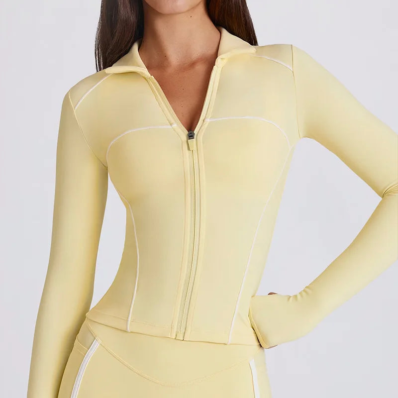 New quick-drying yoga clothes long-sleeved sports fashion bodybuilding slim top zipper sunscreen clothes breathable jacket