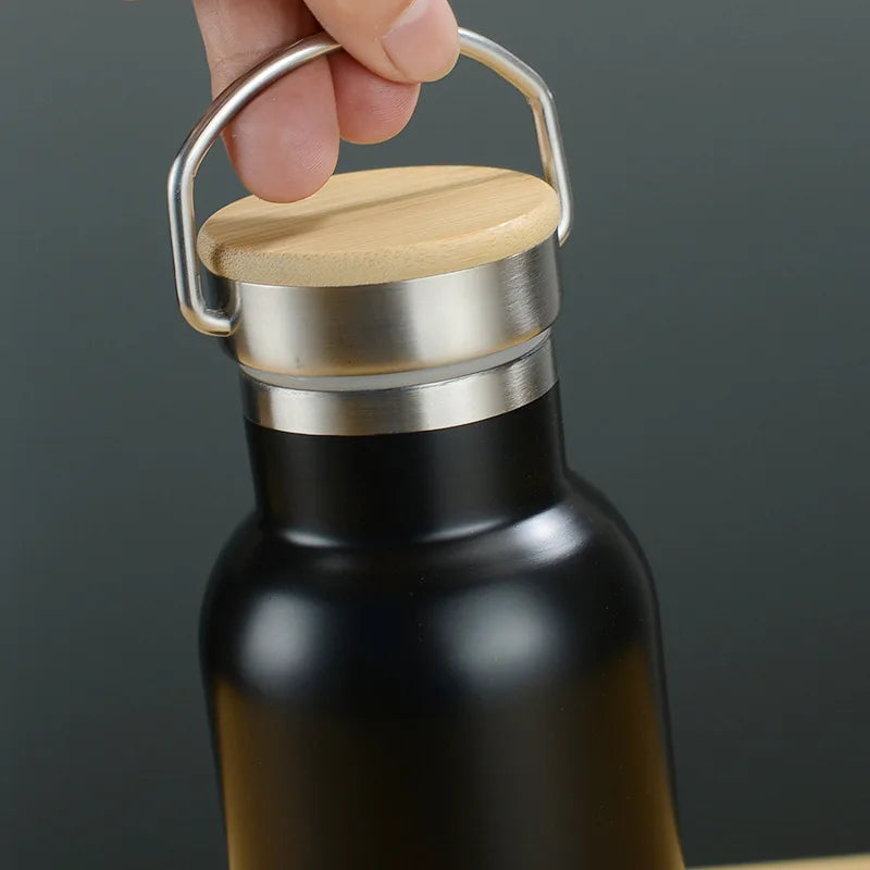 Stainless Steel Thermos Double Wall Vacuum Insulated Travel Water Bottles Flask Cup with Bamboo Lid Biking Camping Hiking Kettle