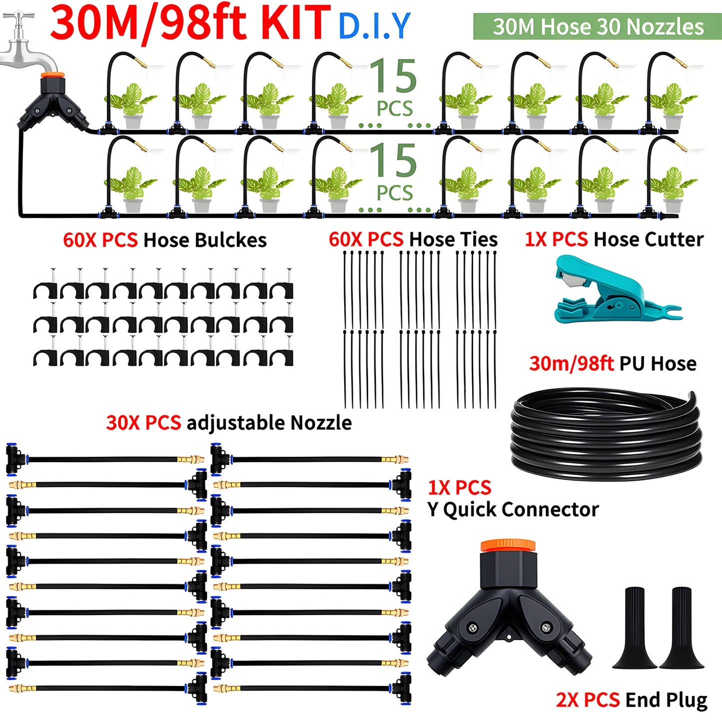 DIY Free Bending Universal Spray Kit For Greenhouse Garden Flowers Plant Watering Irrigation Patio Misting Cooling System