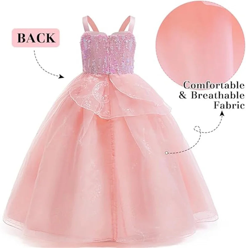 Good Witch Glinda Costume Pink Dress With Crown Magic Wand And Gloves For Wicked Girls Halloween Cosplay Birthday Prom Outfits