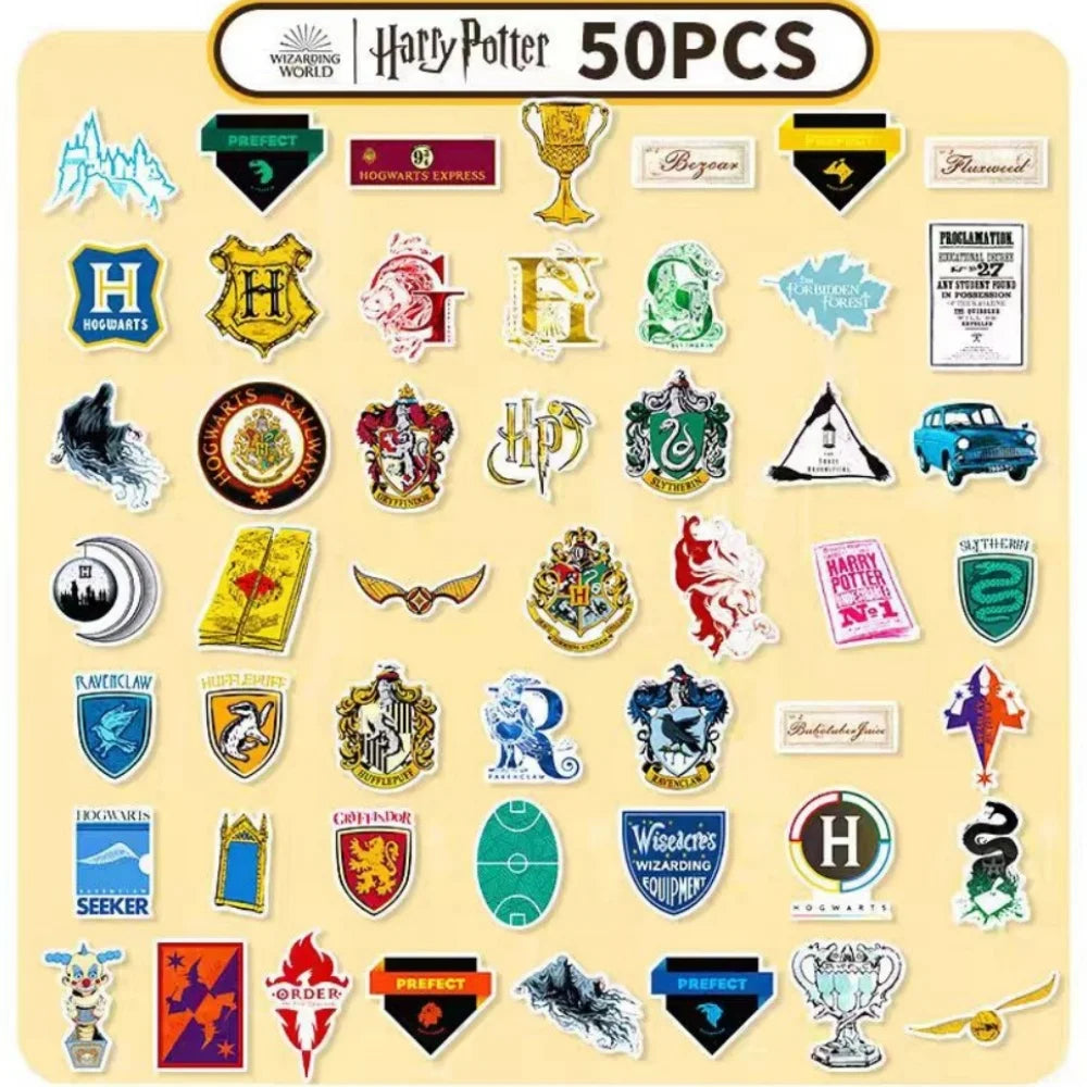 Genuine 50Pcs Harry Potter Series Sticker Cartoon Stationery Decal For Scrapbooks Phones Guitars Skateboards Decorative Stickers