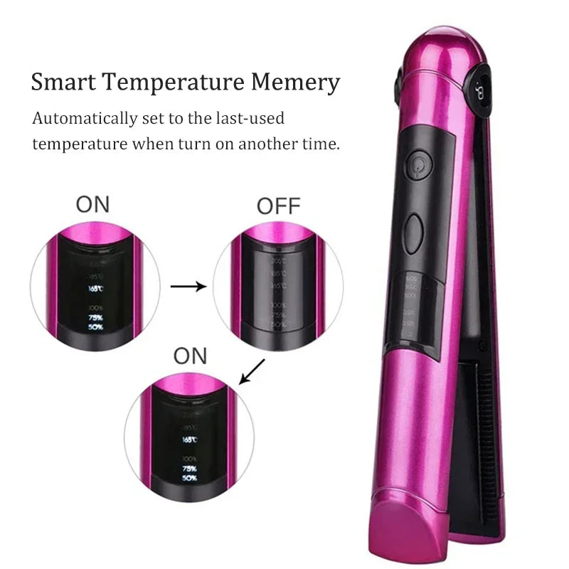 Wireless Electric Heating Hair Straightener Curler For Women Rechargeable Portable Home Travel Hair Straightening Curling Iron