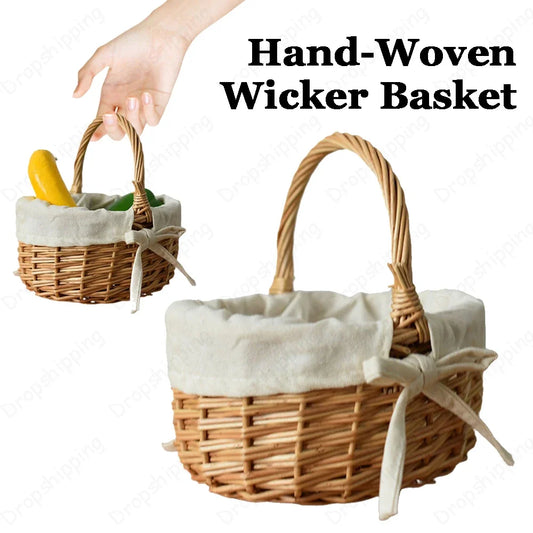 Woven Basket Rattan Storage Basket Flower Girl Hand Basket Handmade Summer Pastoral Style Picnic Basket For Home Wedding Decor