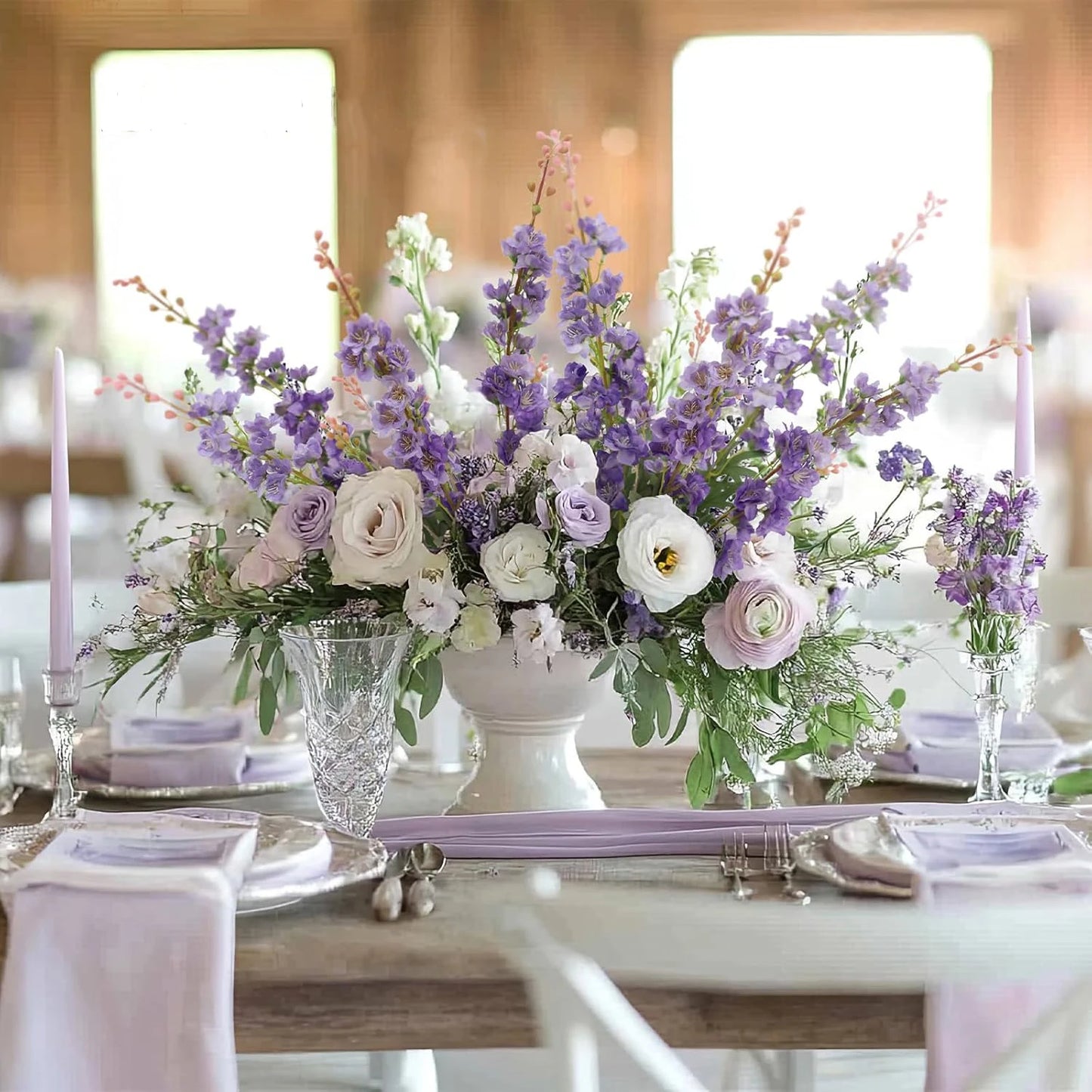 YeeNanee 32" Long Delphinium Artificial Flowers White Larkspur Silk Flowers Bulk for Tall Vase Wedding Arrangements Home Decor