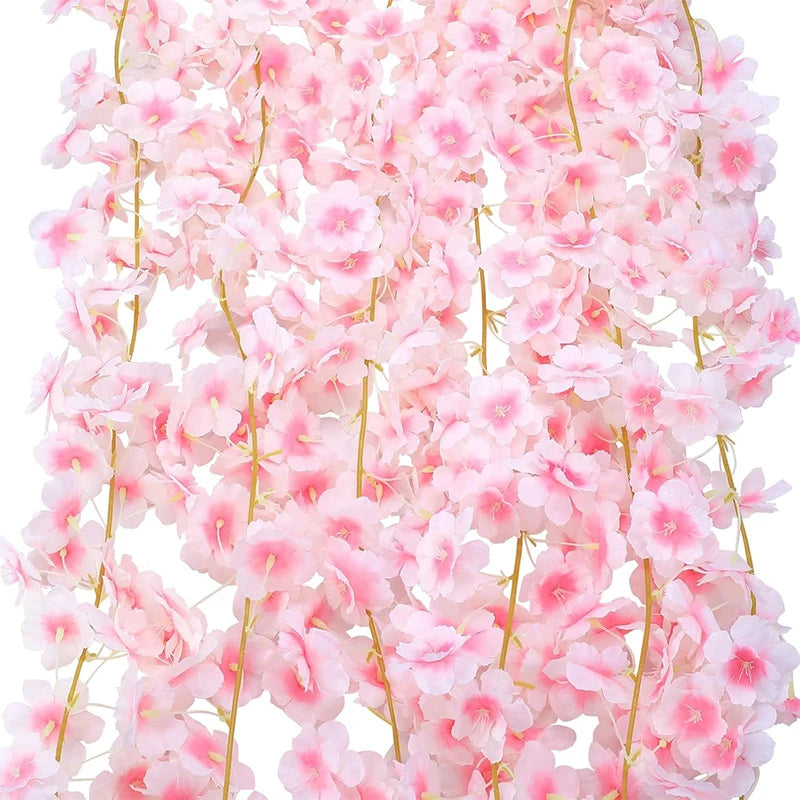 180CM Artificial Cherry Blossoms Vines Silk Sakura Flowers Rattan Hanging Garland Ornaments Wedding Party Garden Home Decoration