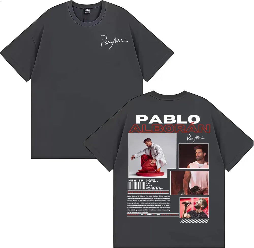 Rapper Pablo Alborán Global 2025 Tour Tee Shirt Men Women Harajuku Hip Hop Streetwear T-shirt Cotton Casual Short Sleeve T Shirt