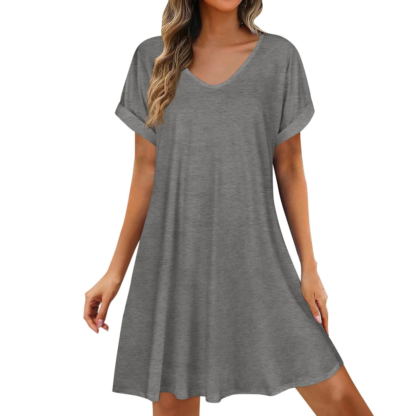 2025 Women Summer Dresses Sex Bikini  Short Sleeve Casual Beach T-shirt Dress Round Neck Loose Swing Sundress