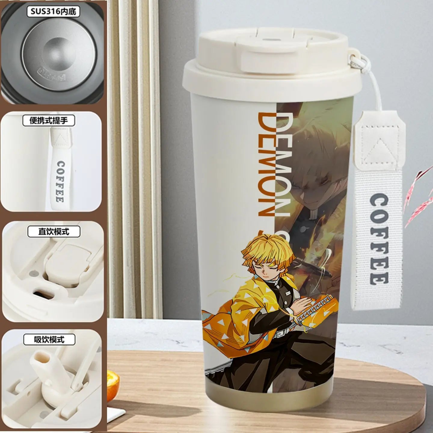 Demon Slayer Kamado Tanjirou Nezuko Agatsuma Zenitsu Anime Pattern Stainless Steel Thermos Mug Idea Leakproof Straw Cup Gift
