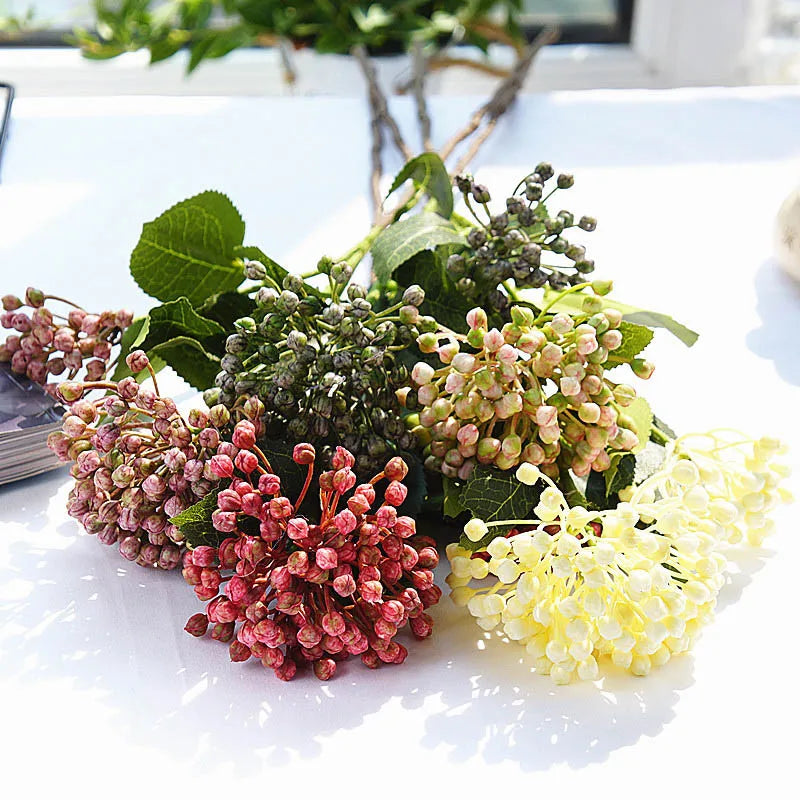 Hydrangea Fruit berries with leaves plastic Artificial Flowers home garden decor fleur artificielle 2Heads/branch fake plant