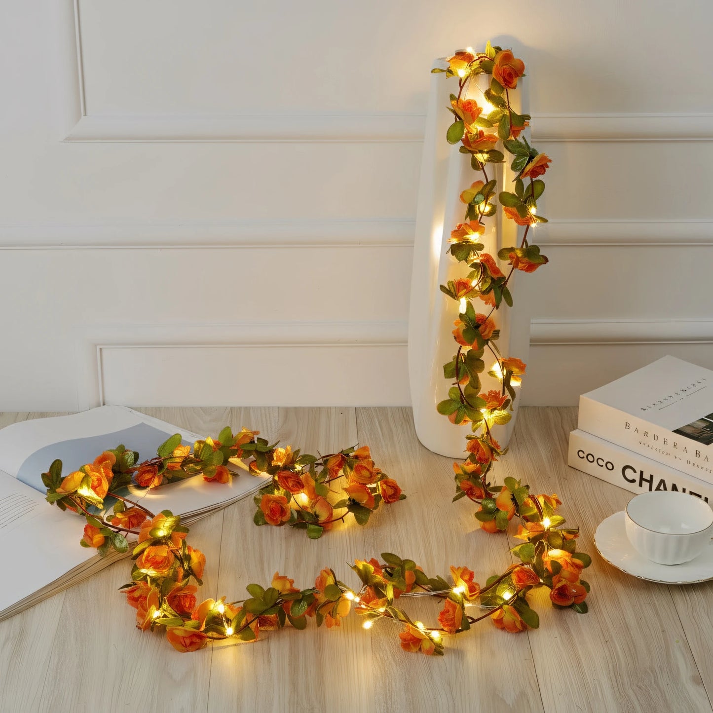 250CM Rose Vine With LED Lights Artificial Flowers Wedding Home Room Decoration Spring Autumn Garden Arch Christmas Rattan Vine