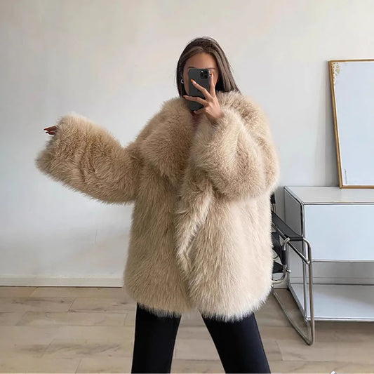2025 New Winter Women's Fur Coat Fashion Temperament Lapel Solid Color Women Fur Coat Fur & Faux Fur Coat Feminine Elegance H368