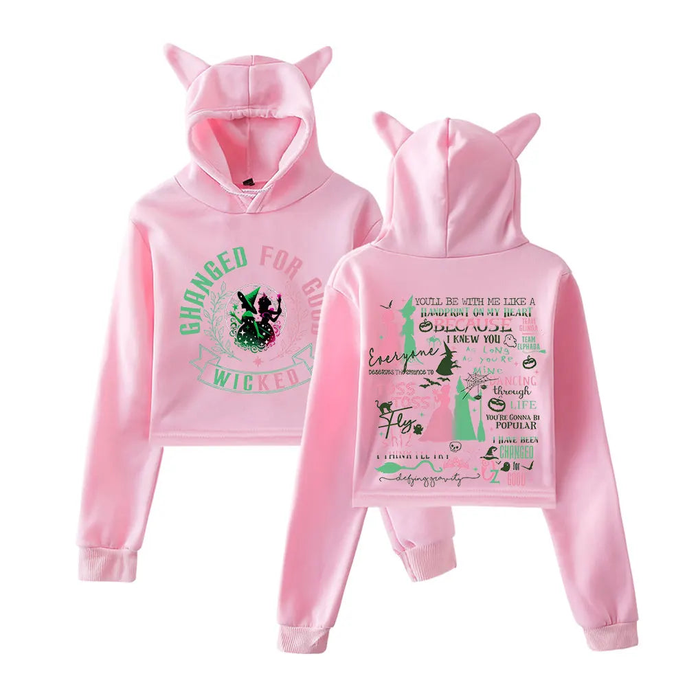 Wicked Changed For Good Defy Gravity Vintage 90s Streetwear Hoodie Fashion Merch Hoodies Sweatshirts for Girl Cat Ear Crop women