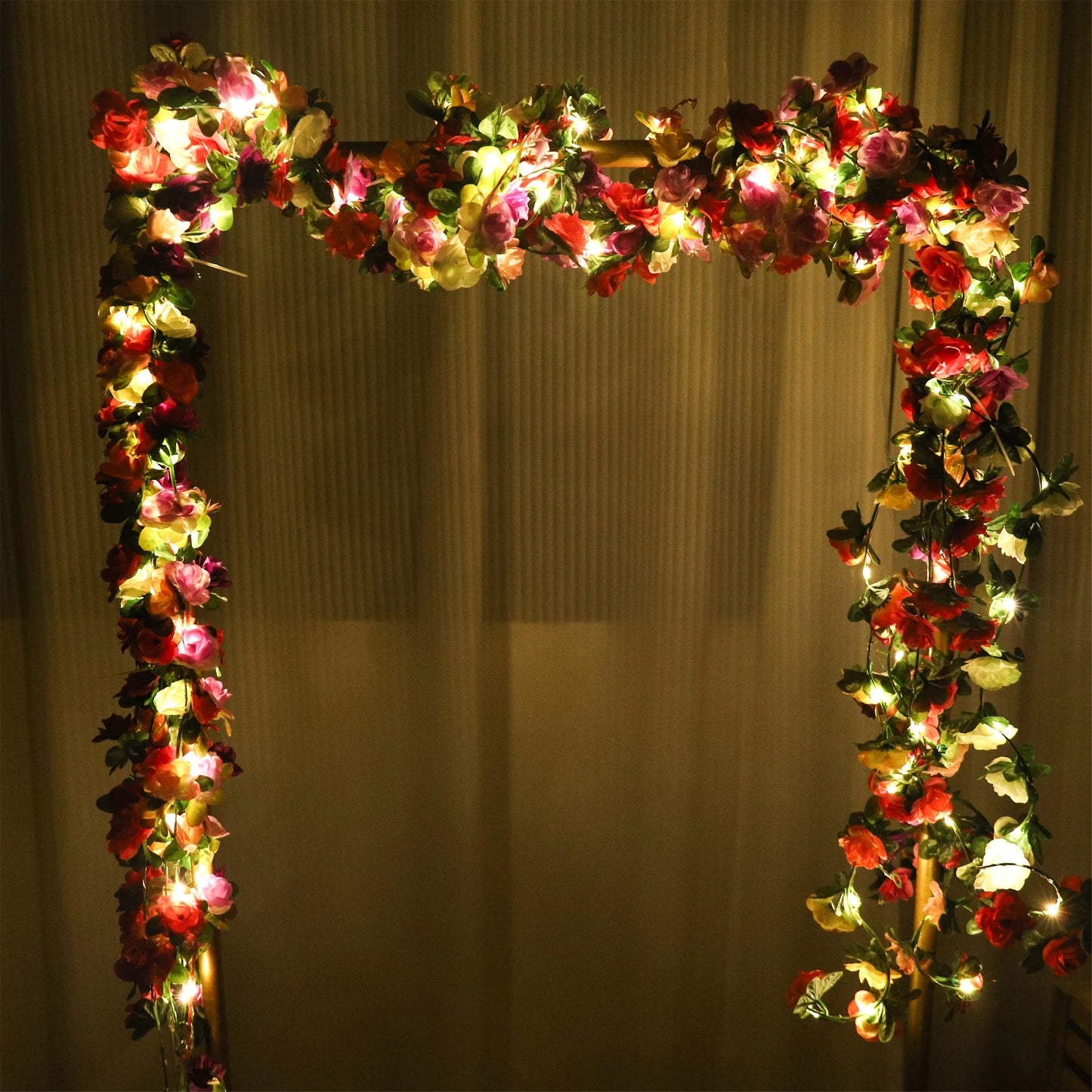 250CM Rose Vine With LED Lights Artificial Flowers Wedding Home Room Decoration Spring Autumn Garden Arch Christmas Rattan Vine