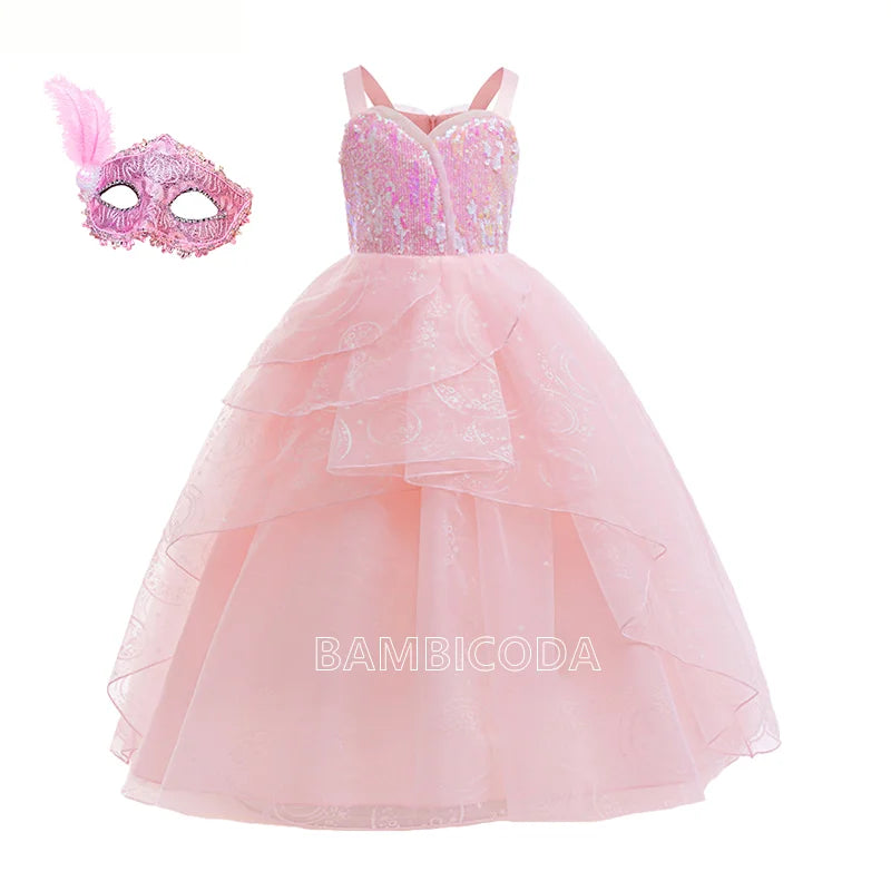 The--Wicked Glinda Elphaba Cosplay Costume Glinda Pink Princess Dress Costume For Girl Party Cosplay Movie Party Witch Clothing