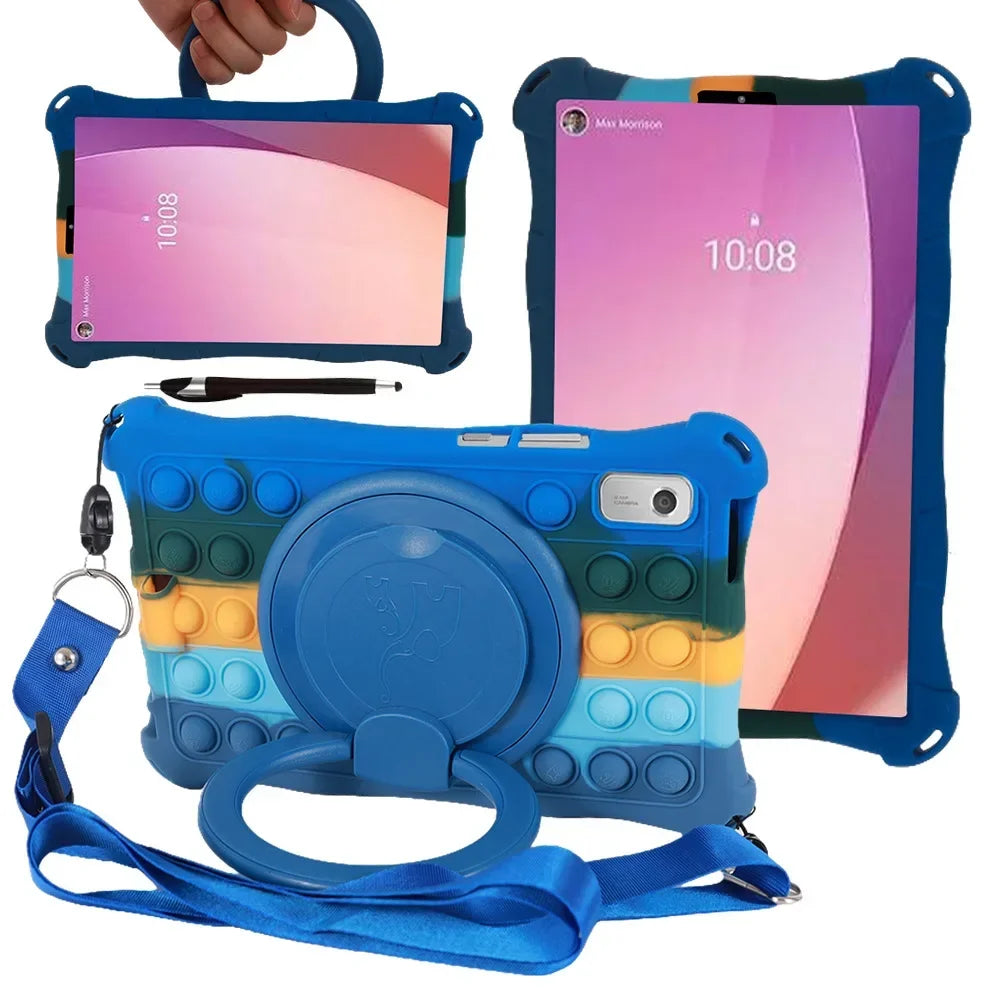 For Lenovo Tab M9 TB-310FU 9 inch Protective Bubble Silicone Kids Stand Tablet Cover For Lenovo M9 2023 With shoulder Strap Pen