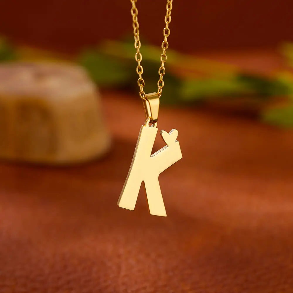 Stainless Steel Heart Letter Pendant Necklaces for Women Men Gold Color Initials Necklace Valentine's Day Jewelry Couple Gift