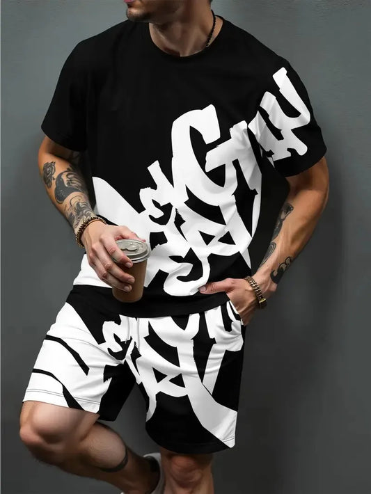 2026 Summer New Men's Suit - Street Casual Fashion with Soft Comfortable Breathable and Lightweight 3D Letter Pattern Printing