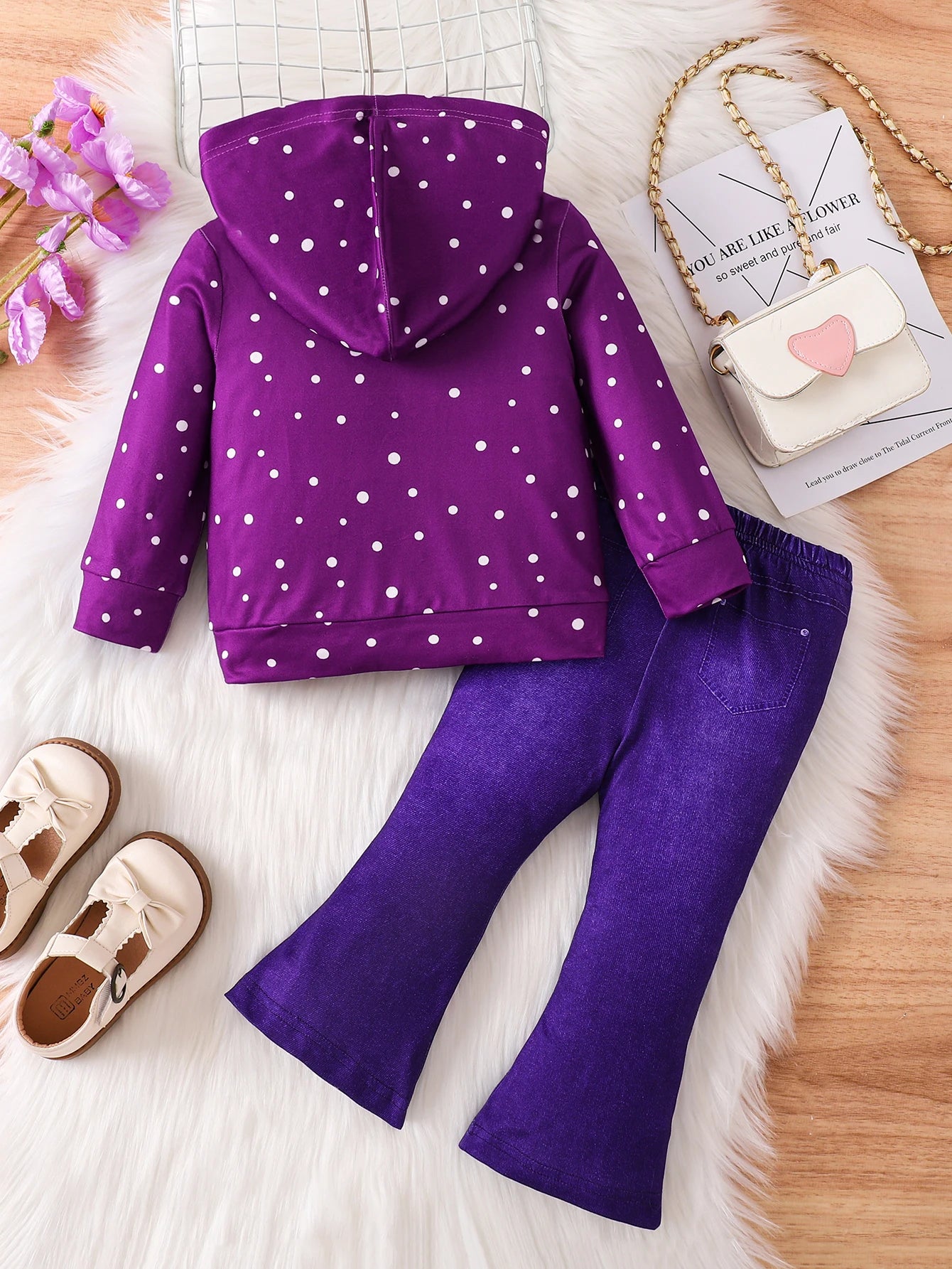 Polka Dot Hooded Unicorn Print Set - Baby's Magical Sweet Stylish Two-Piece