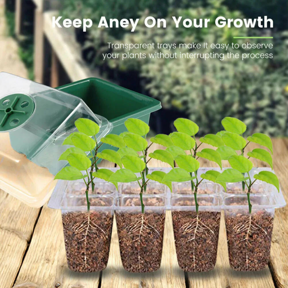 4x Mini Greenhouse 12grids Gardening Pots Starter Tray Plant Label With Ventilation Hole Flower Growing Cultivation Planting Box