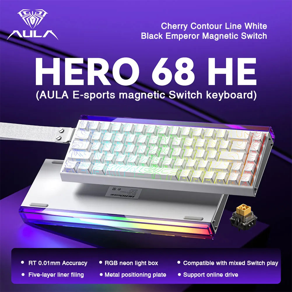 AULA HERO 68HE Magnetic Switch Keyboard Rapid Trigger 8K Polling Rate Esports Gaming Keyboard RGB Wired Mechanical Keyboard
