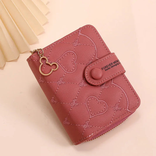 New Disney Mini Wallet Mickey Mouse Embroidery ID Card Holders Girls Coin Purse Fashion Short Zipper Wallet for Women