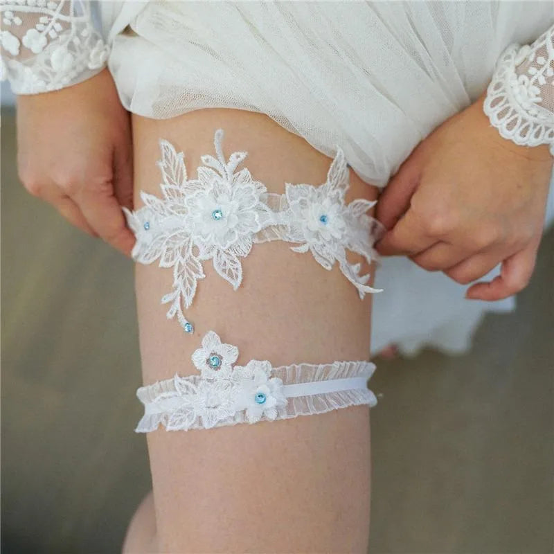 Lace Garter Belt Fashion Women Bride Sexy Lace Flower Rhinestones Wedding Thigh Leg Garter Ring For Wedding Accessories