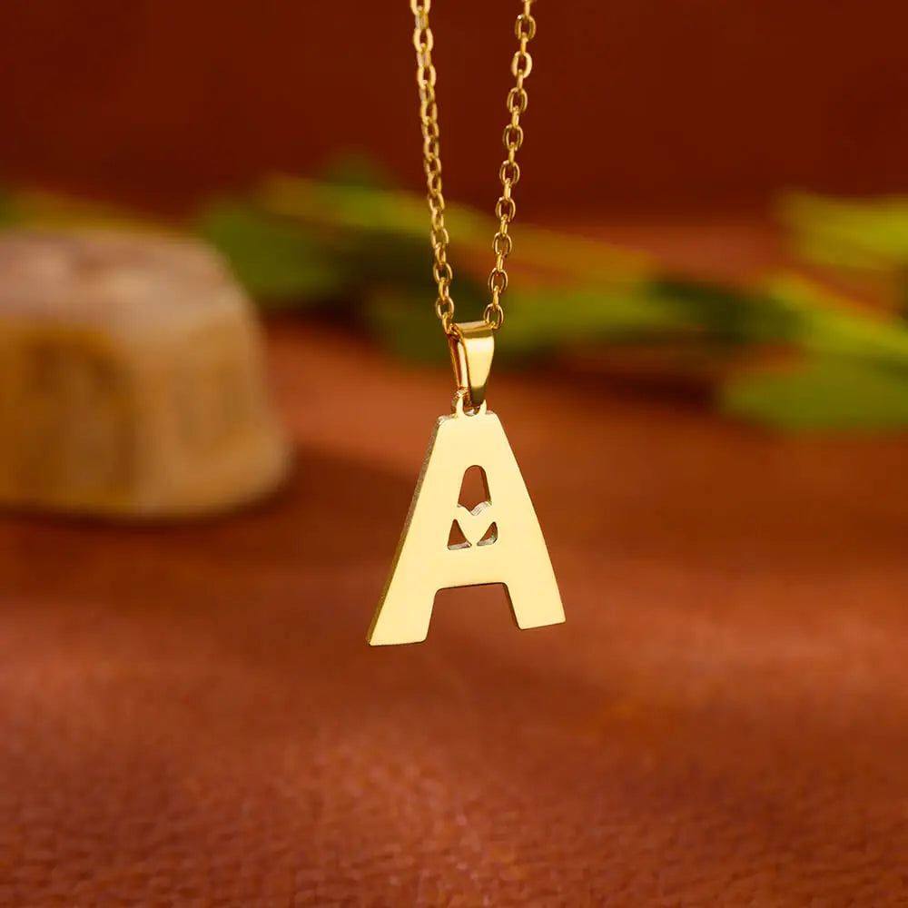 Stainless Steel Heart Letter Pendant Necklaces for Women Men Gold Color Initials Necklace Valentine's Day Jewelry Couple Gift