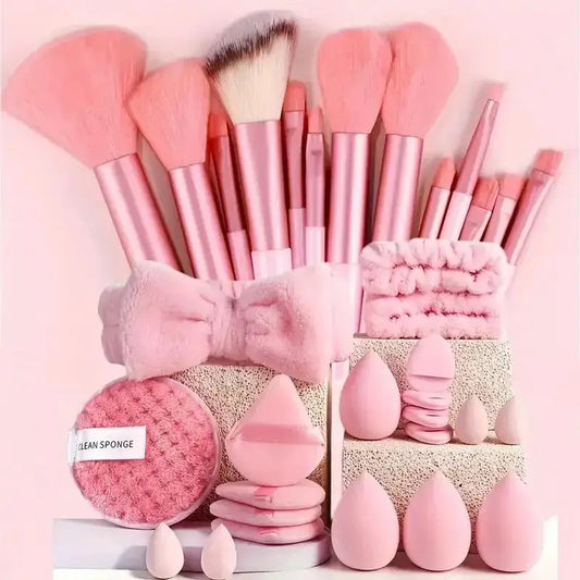 33PCS All-in-One Professional Set: Brushes, Cleansing Sponge, Powder Puffs, Hand Strap - Complete Tool Kit for Beginners & Exper